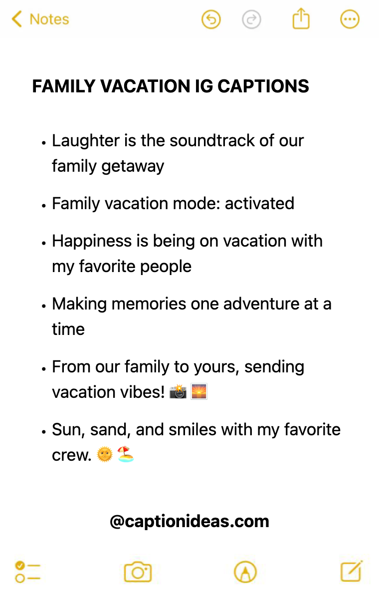 family vacation Apple Notes Style